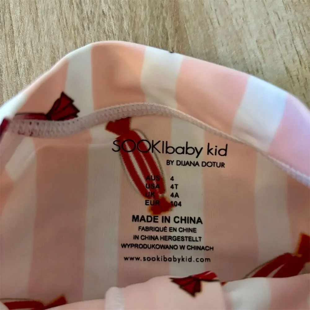 SOOKIbaby Kid Pink Striped Candy Print Swimsuit Size 4
